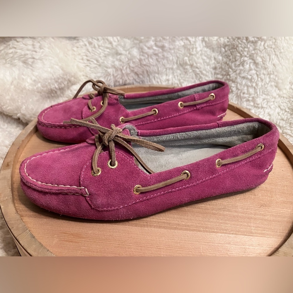 Sperry Top-Sider Women's Pink Suede Leather Moccasins Shoes Slippers Size 8.5